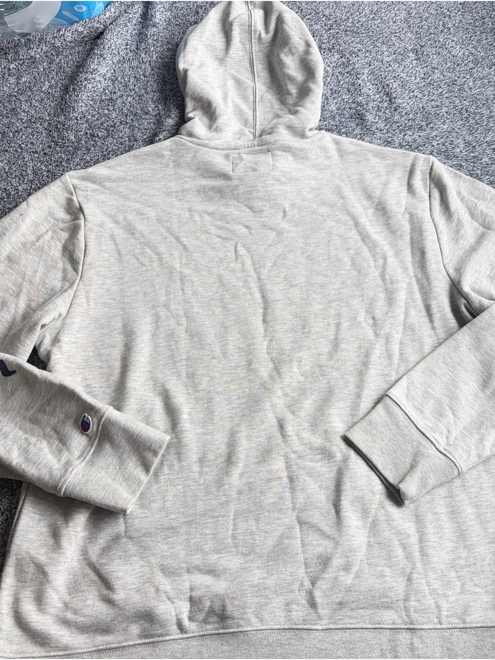 Champion Light Grey Hoodie with Navy Script Sleeve - Picture 10 of 12